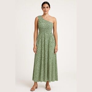 Camdoria One-Shoulder Green Patterned Dress